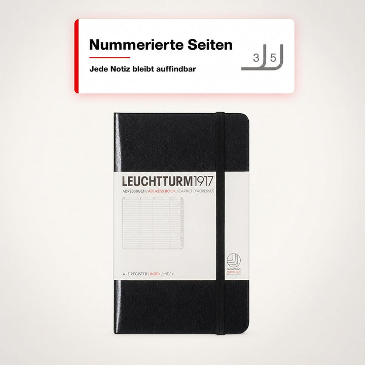 LEUCHTTURM1917 316927 Adressbuch Pocket (A6), Hardcover, Schwarz, Pocket (A6)