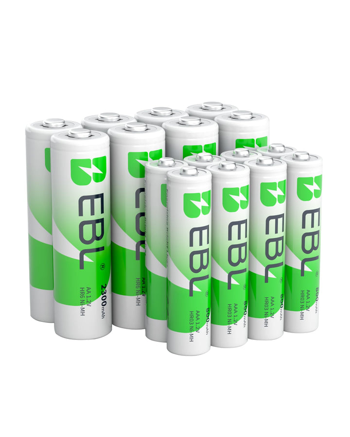 EBL AA und AAA Akku Set - 16 Stück, wiederaufladbare Batterien AA und AAA