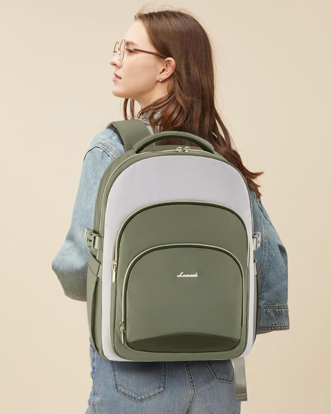 LOVEVOOK Rucksack Damen, 15,6 Zoll Laptop Schulrucksack Wasserdicht, Schultasche Teenager Backpack W