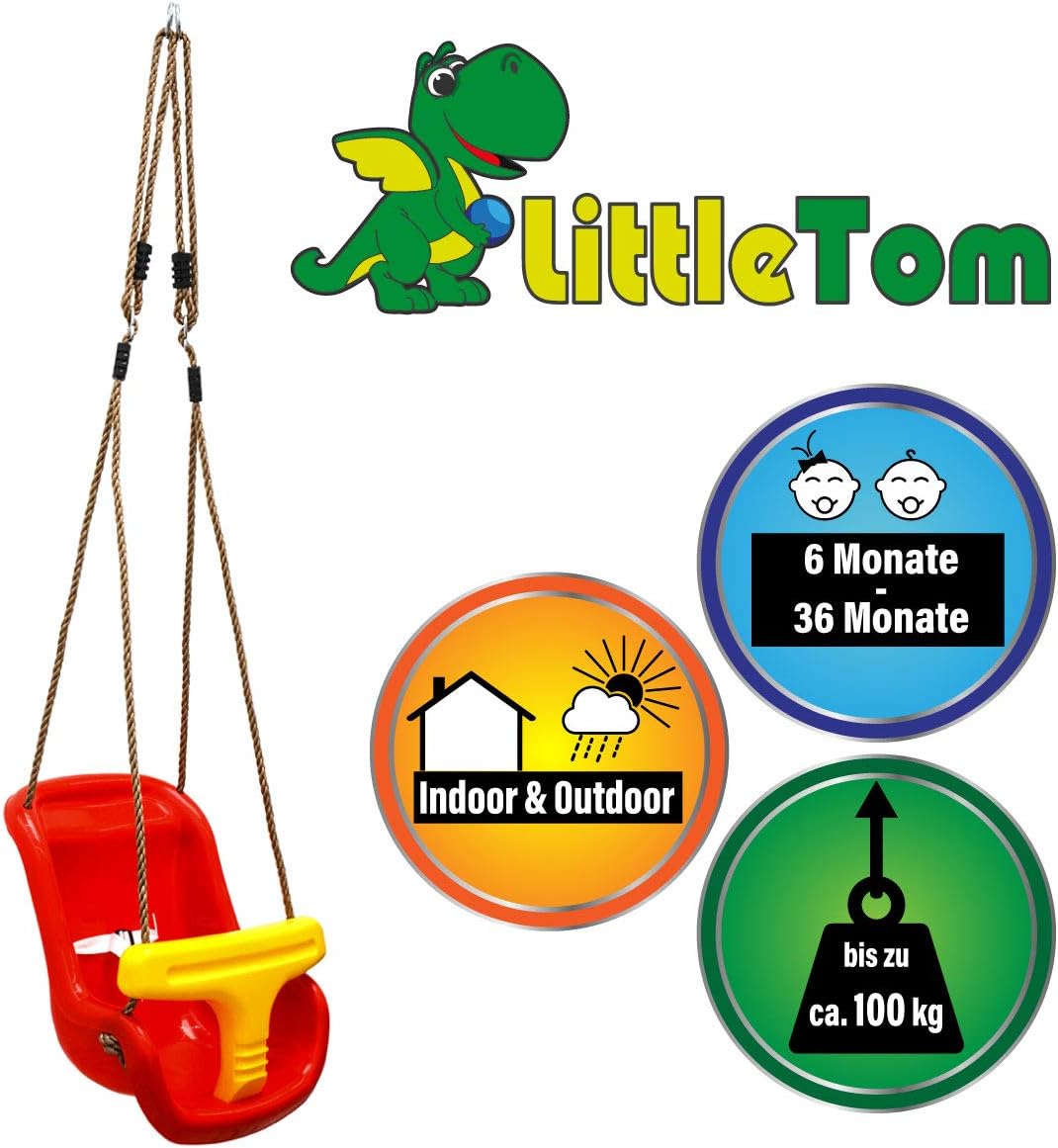 LittleTom Babyschaukel 45x36x38 cm Kinder Schaukelsitz Baby Gartenschaukel Rot