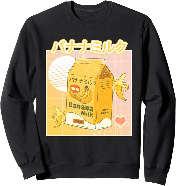 Bananenmilch Ästhetische Milch Harajuku Japanisch als Kawaii Sweatshirt