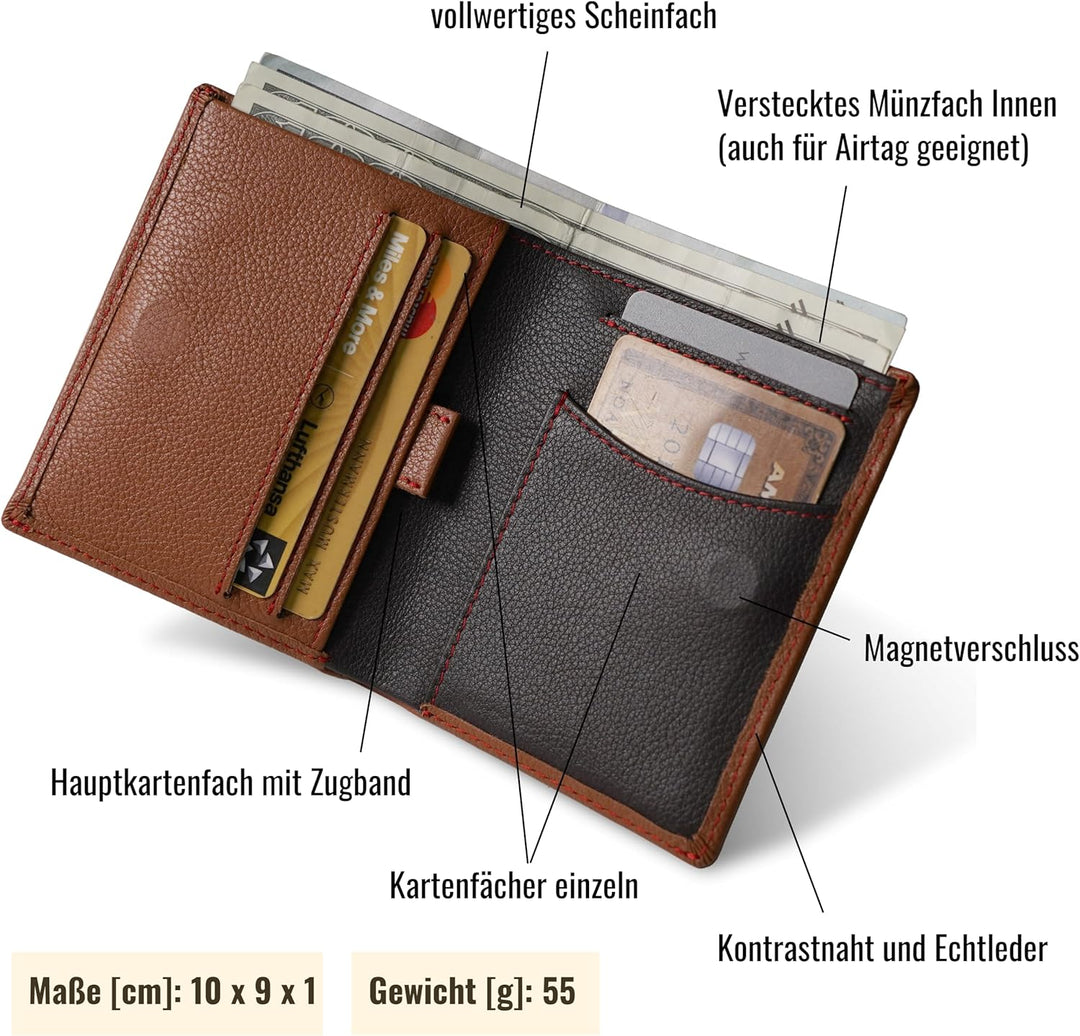 Will Fire® Classic Slim | Geldbörse Herren | Slim Wallet | Airtag Wallet | für bis zu 10 Karten | Ge