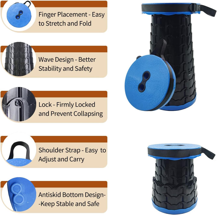 Campinghocker Tragbarer Klapphocker Faltbar, Blau Teleskophocker Einziehbarer Sitz für Camping, Gril