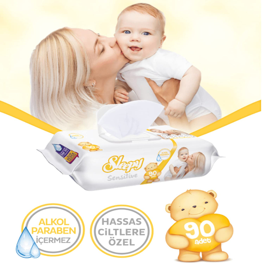 Sleepy Sensitive Feuchttücher 12x90 mit 12 Packungen 1080 Blatt, Sensitive