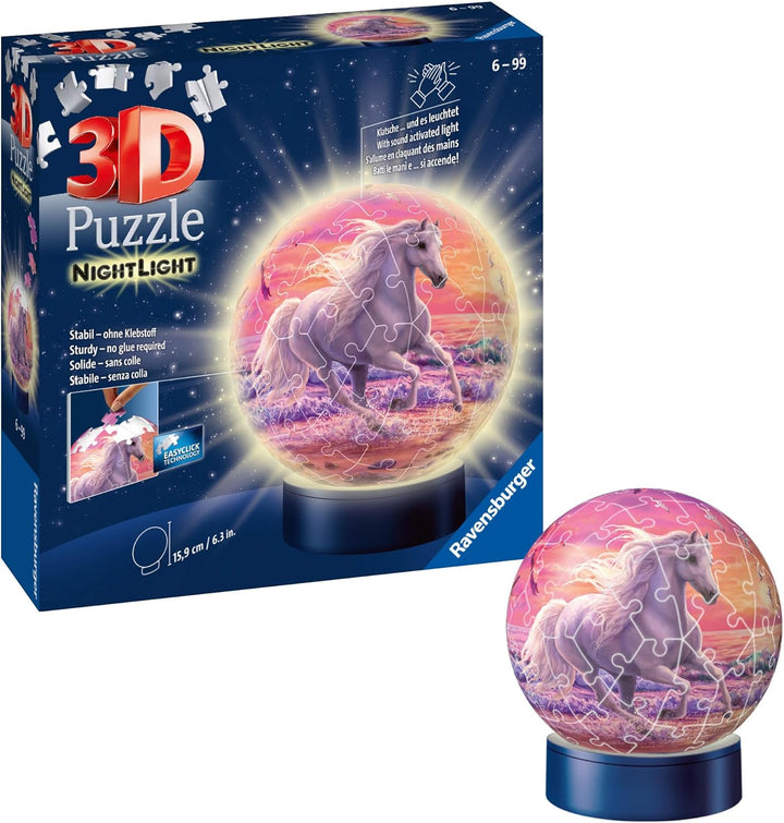 Ravensburger 3D Puzzle 11843 - Nachtlicht Puzzle-Ball Pferde am Strand - ab 6 Jahren, LED Nachttisch