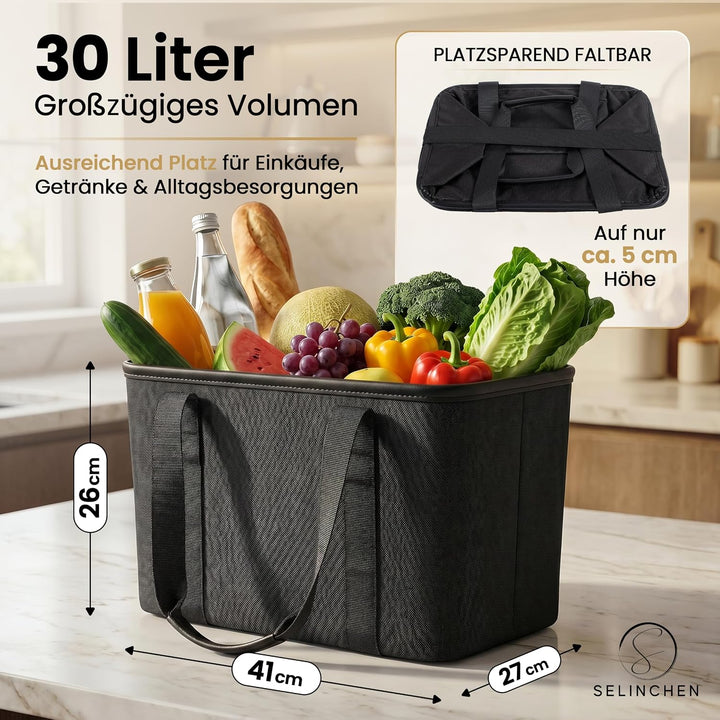Selinchen® - Premium Einkaufskorb | Hochwertige Einkaufstasche faltbar und mit PU-Ledergriff | Ideal