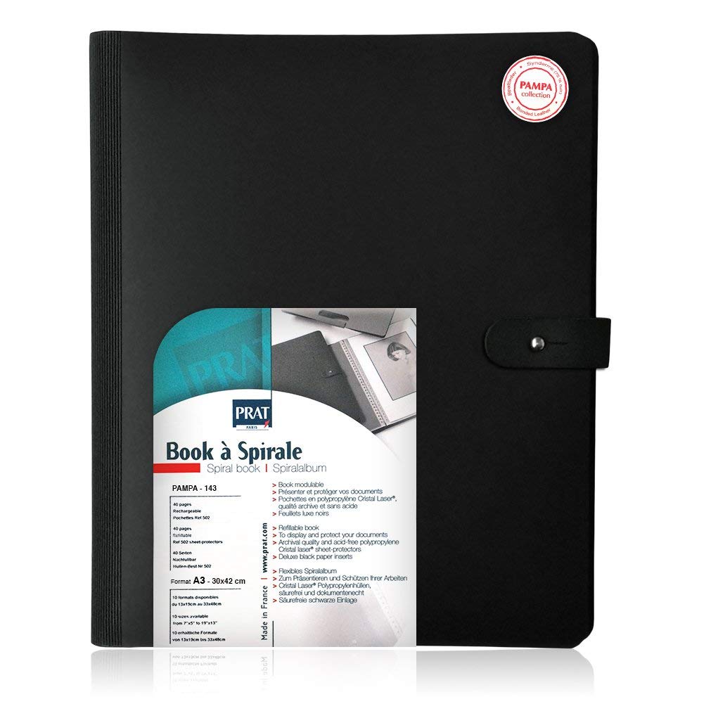 PRAT Pampa - Spiralalbum A3-30x42cm - mit 20 austauschbaren Crystal Laser Hüllen - Schwarz