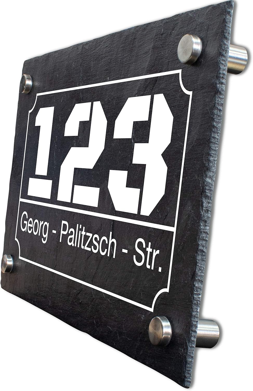 wandmotiv24 Personalisierte Hausnummer Hausnummernschild aus Naturstein Schiefer, auf Schiefertafel,