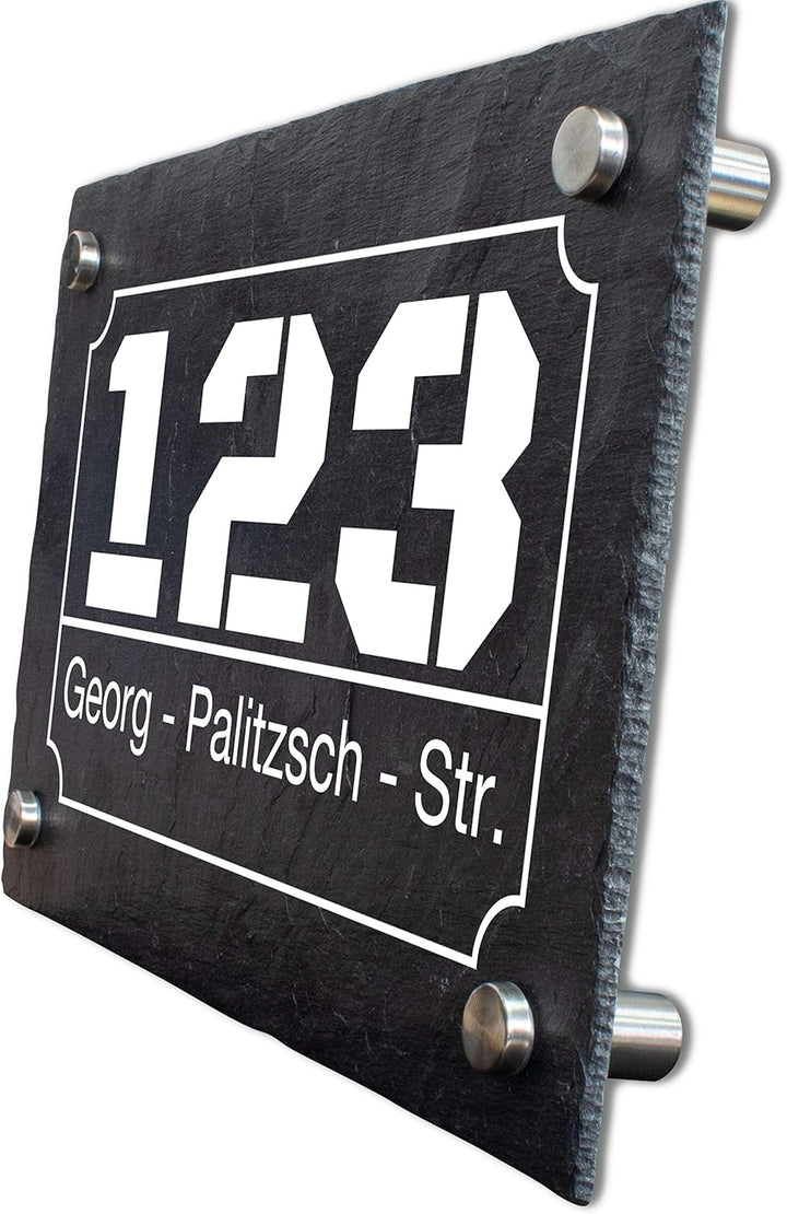 wandmotiv24 Personalisierte Hausnummer Hausnummernschild aus Naturstein Schiefer, auf Schiefertafel,