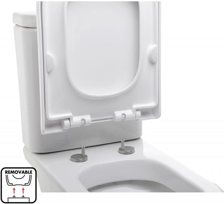 TATAY WC-Sitz mit Absenkautomatik, leicht quadratisch, aus antibakteriellem Polypropylen, Weiss glän