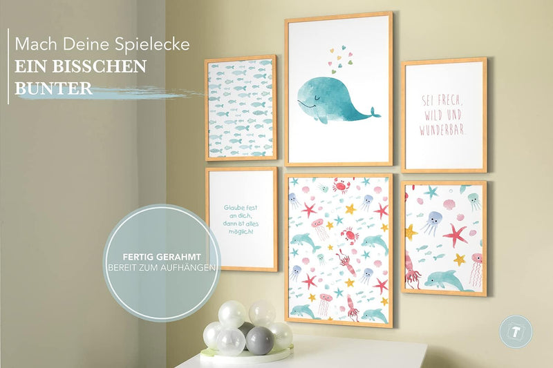 Papierschmiede® Bilder Kinderzimmer Kids Mood Poster Set Unterwasserwelt, Gerahmte Bilder fürs Kinde