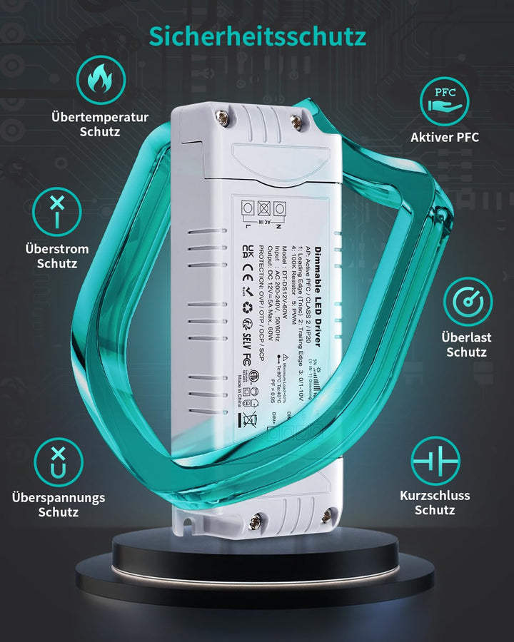 REYLAX LED Trafo 12V 60W Dimmbar Triac & 0/1-10V, 5A Dimmbar Netzteil 230V auf 12V DC Treiber Konsta