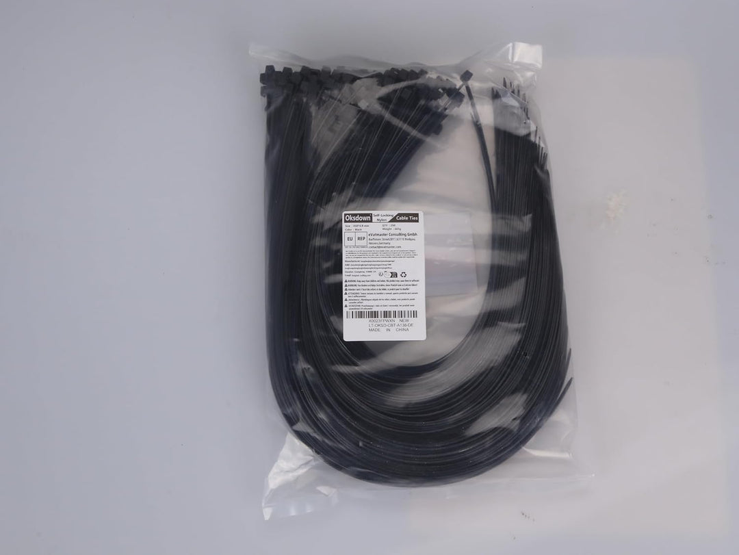 Oksdown Kabelbinder Schwarz 450mm × 4,8mm UV Beständig Nylon mit 22 kg Zugfestigkeit Extra lang Star