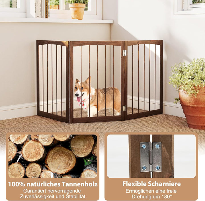 GYMAX Absperrgitter Hund 3-teilig, 159 x 76 cm Faltbar Hundegitter mit 180° Drehung, Schutzgitter Ho