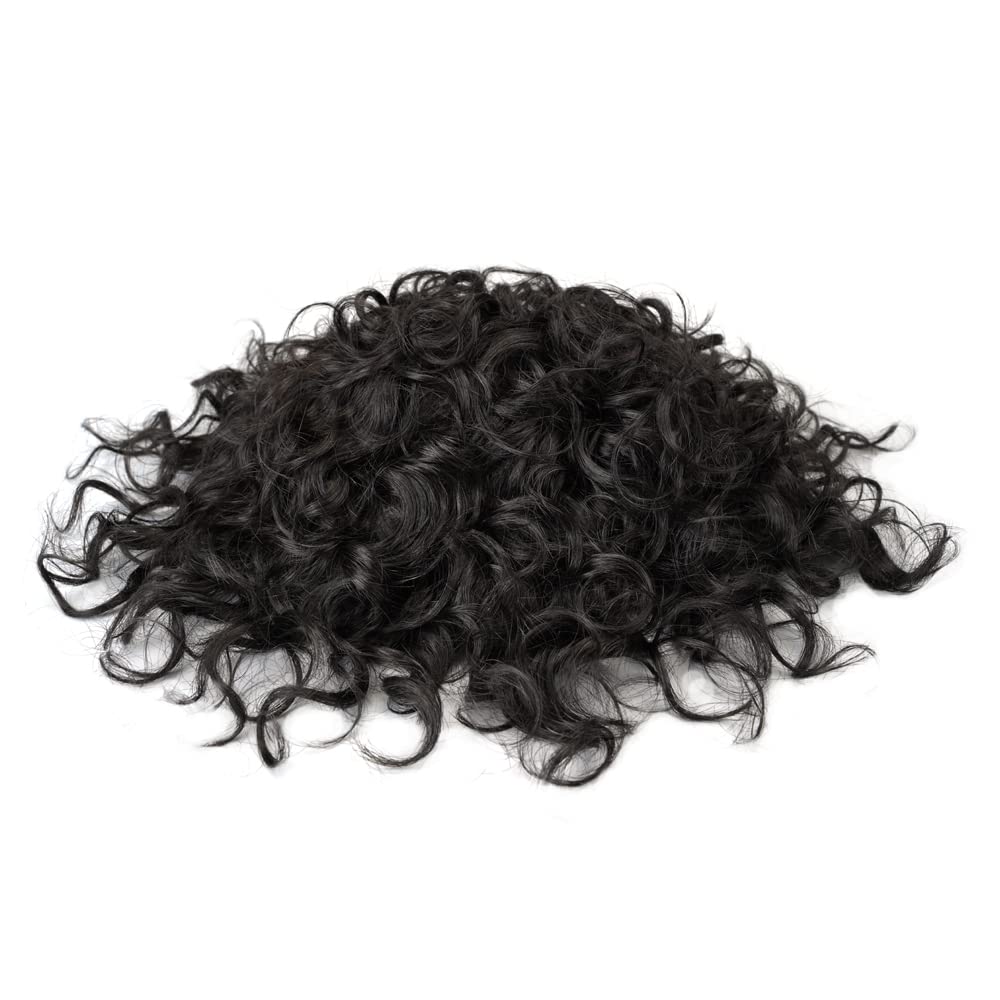 Lordhair Lockige Toupet für Männer, Echthaar-Toupet, Haarersatzsystem(15 * 20CM, Off Schwarz 1B#)