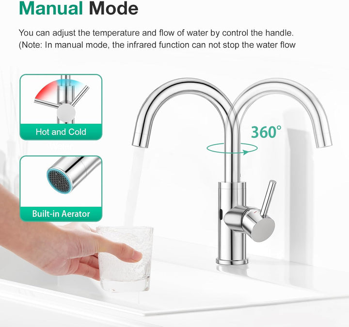 CREA Infrarot Wasserhahn 360° drehbar mit Automatischer Sensor Berührungslose, Einhebelmischer Armat