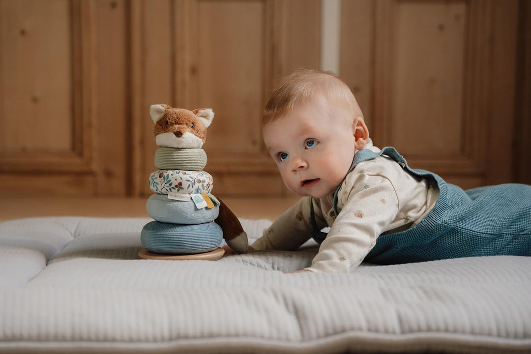 Little Dutch Stapelturm Stapelringe Steckspiel aus Holz und Stoff Baby Kleinkind Fuchs blau - Forest