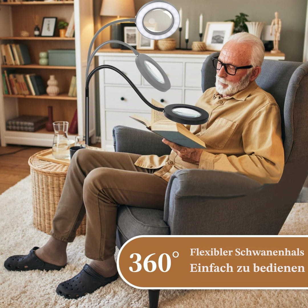 Lupe mit Licht und Ständer 5X 10x, Dimmbare Lupe mit Licht mit 36 LED, Verstellbare Lupenleuchte mit