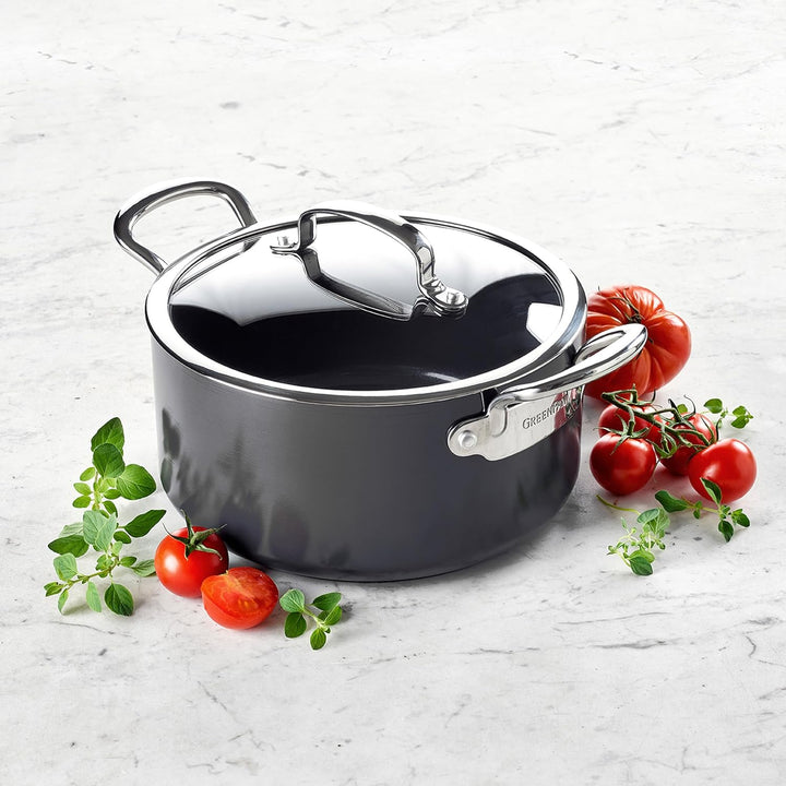 GreenPan Barcelona Hartanodisierte Gesunde Keramische Antihaft Bratentopf 24 cm/5,1 Liter mit Glasde