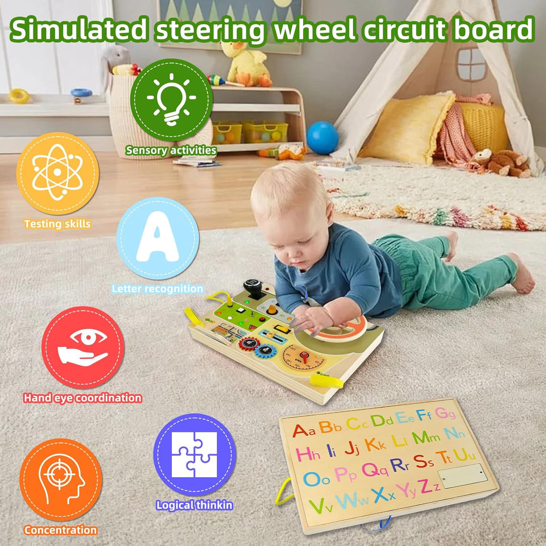 Ulikey Busy Board, Montessori Spielzeug Activity Board mit LED-Lichtschaltern, Motorikspielzeug Holz