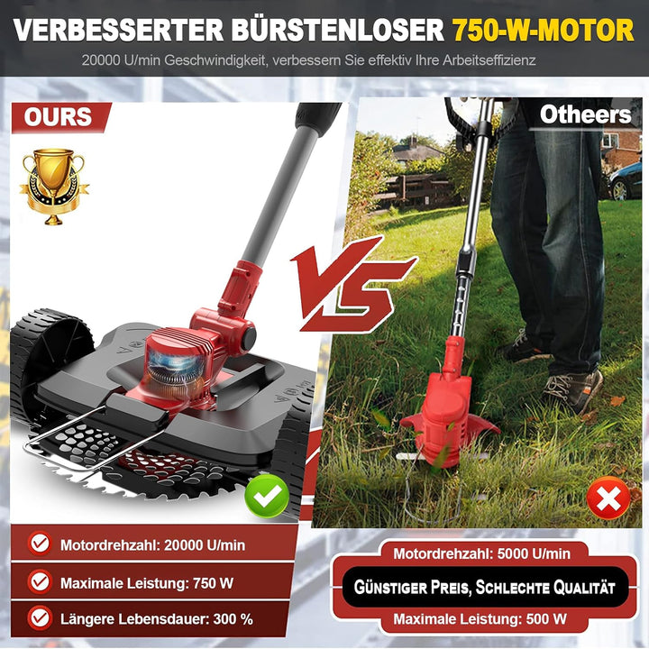 Rasentrimmer mit Akku für Makita Akku, Rasentrimmer mit Unkrautbürste und 2 x4.0MA Akku, Garten-Rase
