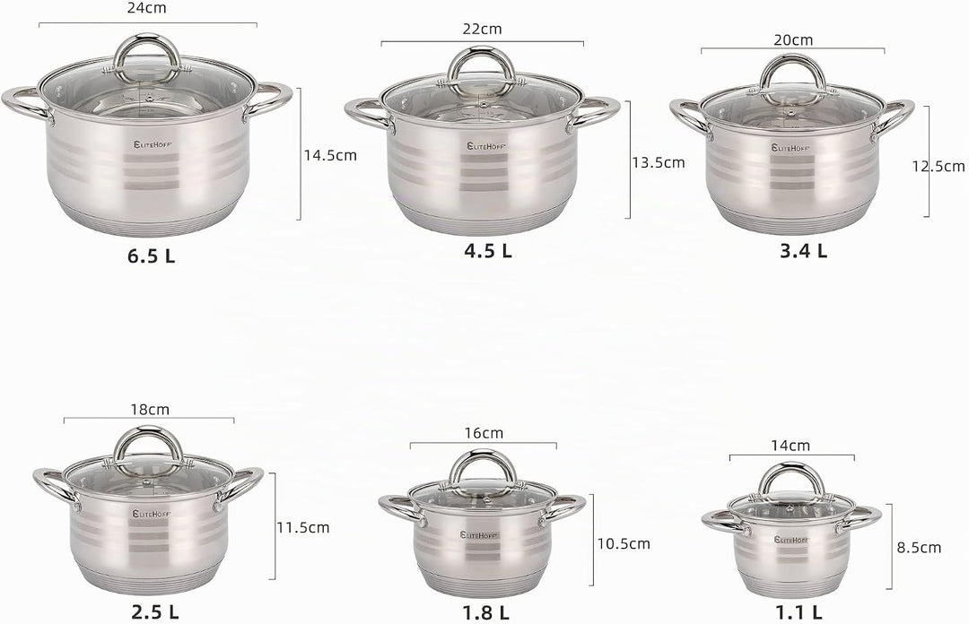 EliteHoff 12-Teilig Induktion Kochtopf-Set, 5-lagig Edelstahl Kochtopf, 6er Set Töpfe mit Deckeln, f