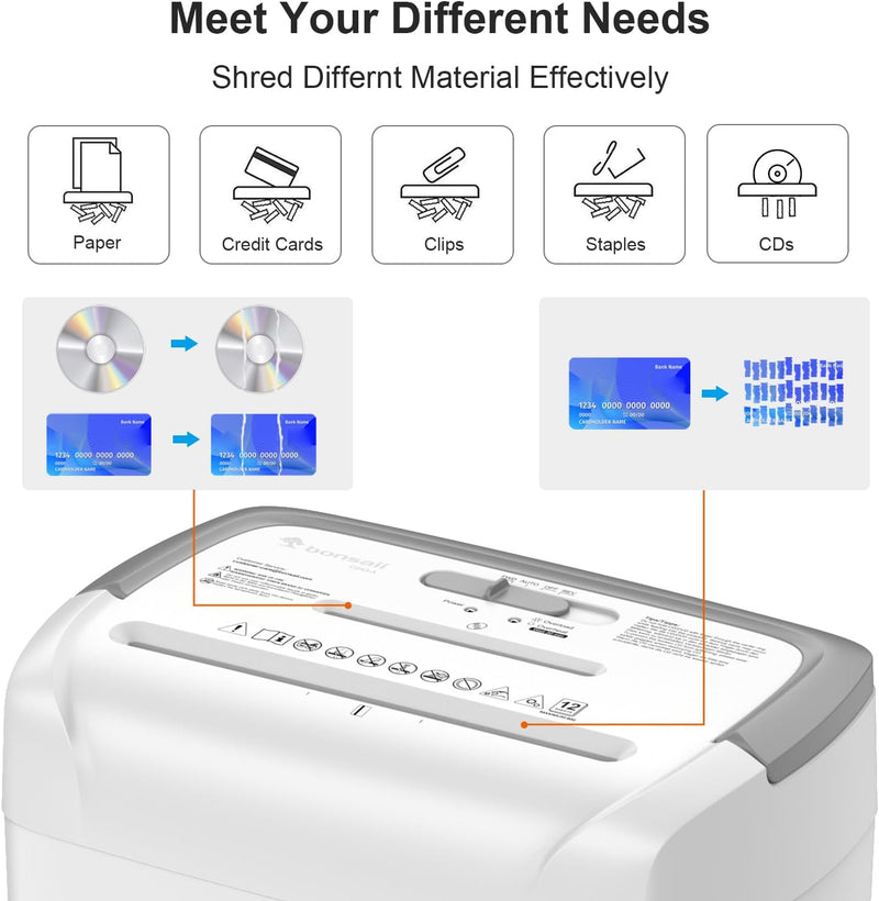 Bonsaii Aktenvernichter, 12-Blatt Kreuzschnitt, P4, Shredder Kreditkarten/CDs/Klammern, Geeignet für
