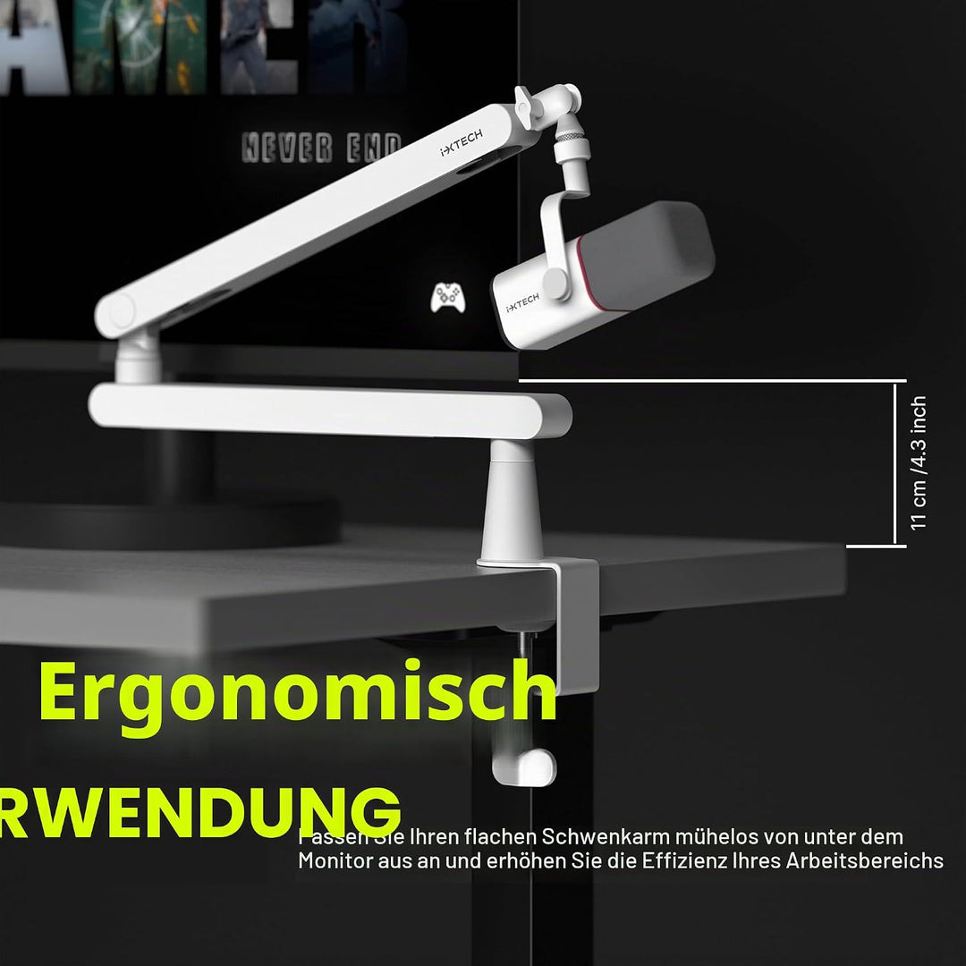 IXTECH Mikrofonarm mit niedrigem Profil, verstellbarer Mikrofonständer mit eingebautem Kabelmanageme
