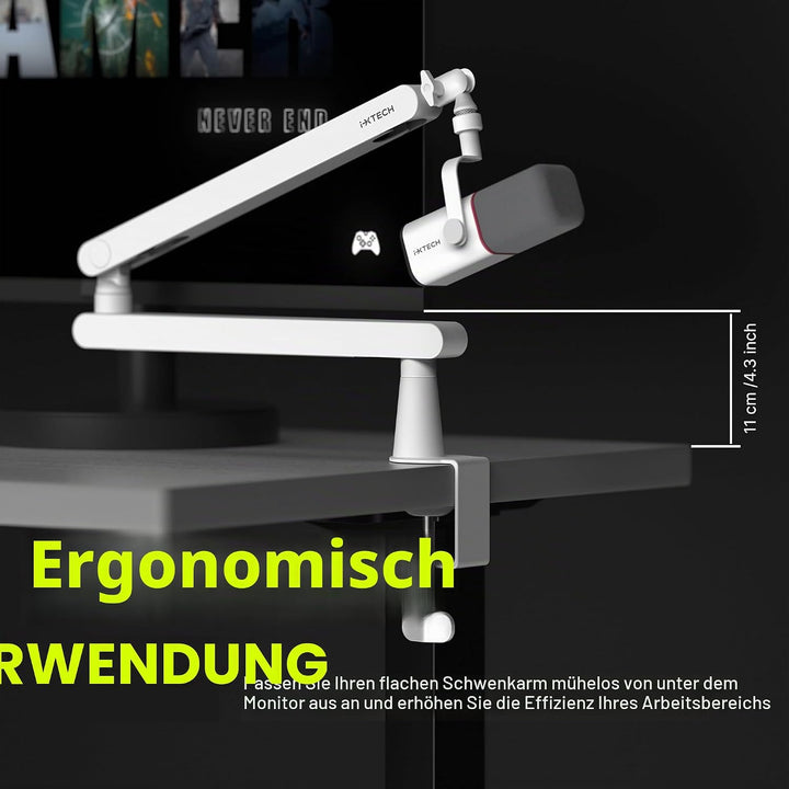 IXTECH Mikrofonarm mit niedrigem Profil, verstellbarer Mikrofonständer mit eingebautem Kabelmanageme