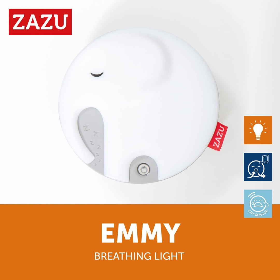 Zazu - Emmy der Elefant Atemlicht mit Nachtlicht & Musikbox - Entspannendes rotes Licht, Weisses Rau
