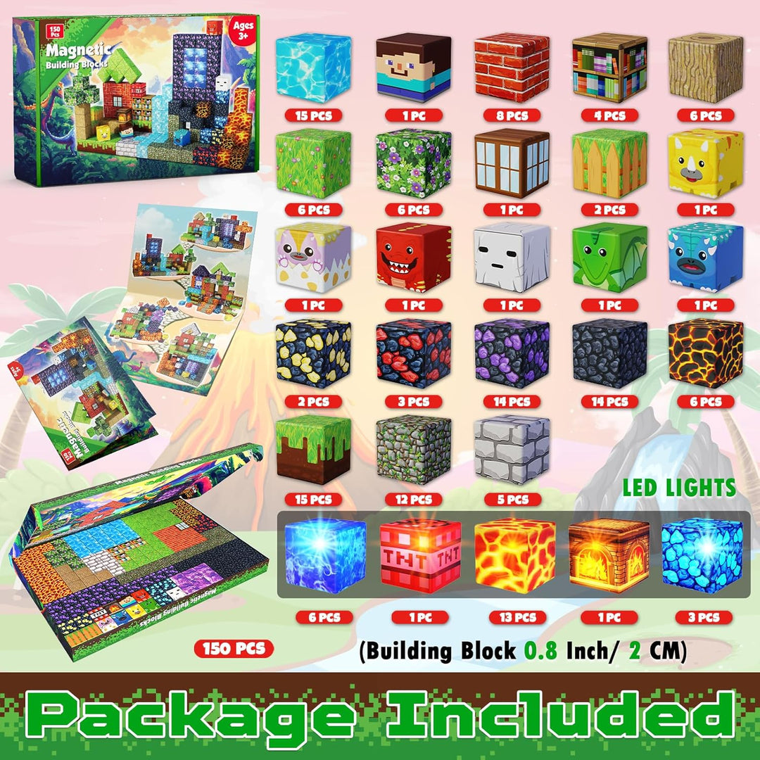 Magnetische Bausteine - 150 Teile Magnetic Blocks - Wald und Dinosaurier - Montessori magnetisches S