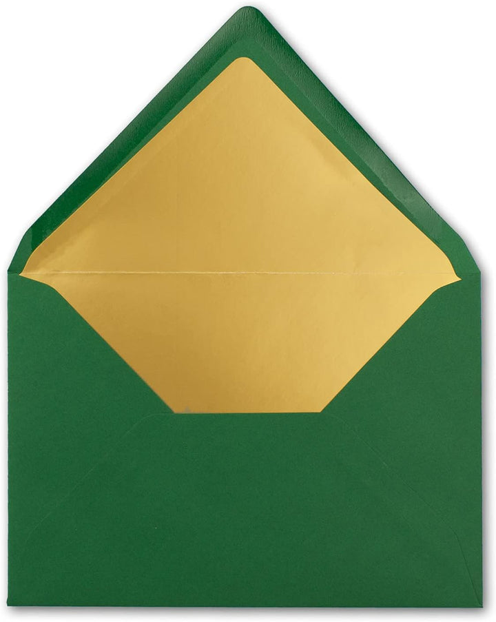 50x metallic Gold-gefütterte Brief-Umschläge DIN C5, dunkel-grün - 156 x 220 mm - Nassklebung mit sp