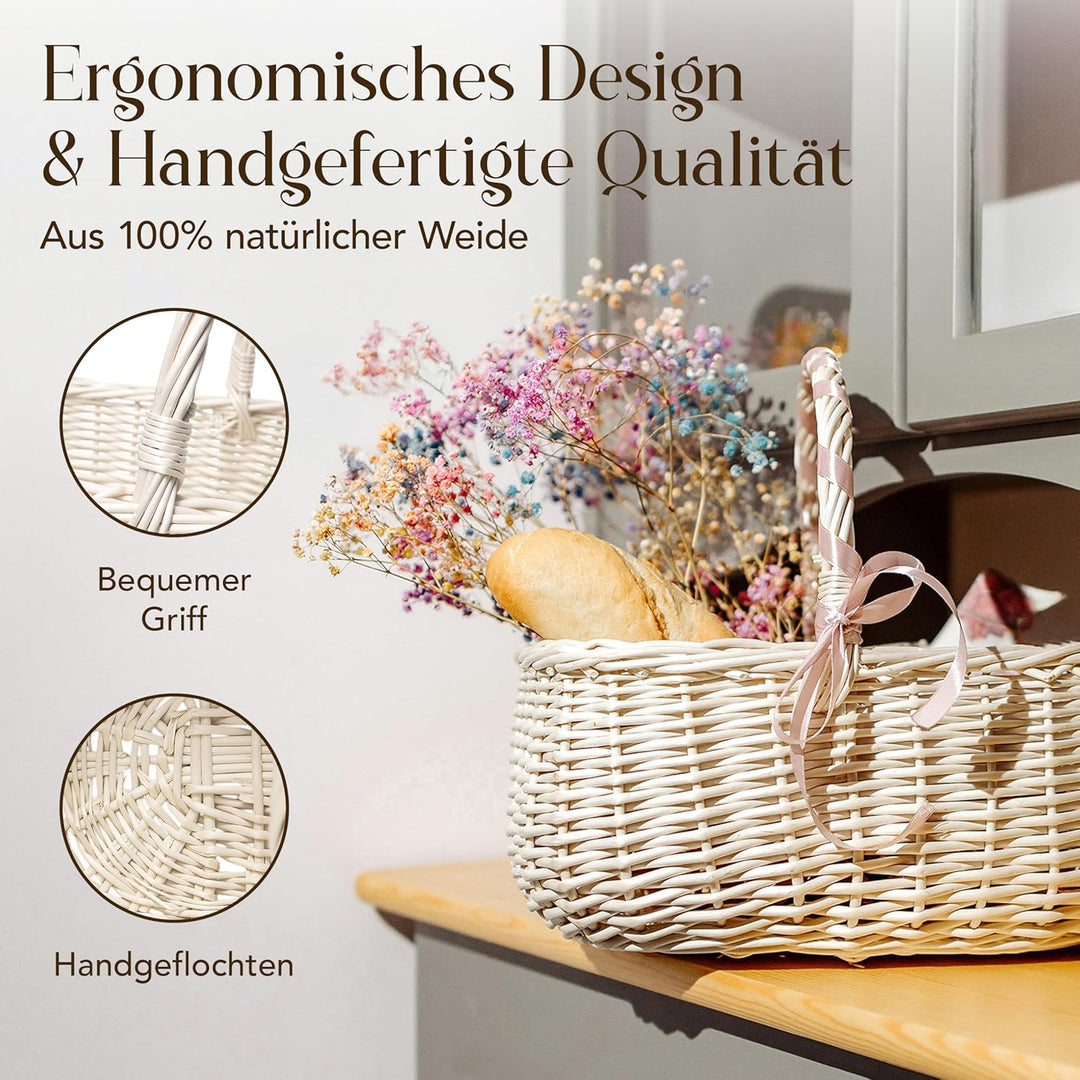 Creative Home Weisser Einkaufskorb Weidenkorb mit Henkel Picknickkorb | 36 x 27 x 32 cm cm (+/- 2 cm