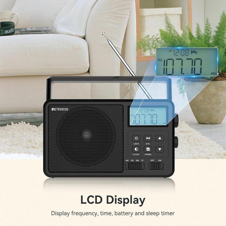 Retekess TR638 Tragbares Radio,AM FM SW with LCD-Display,Digitales Tuning,Zeitschaltuhr,Die Kabellos