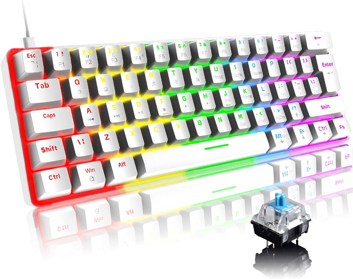 Mini 60% Gaming-Tastatur Kabelgebundene mechanische Keyboard, Kompakte Tragbare 62 Tasten, UK-Layout