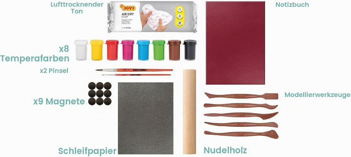 Jovi 2702 DIY Air Dry Magnets -Bastelset für Magnete in Tierform aus luftgetrocknetem Ton weiss + Fa