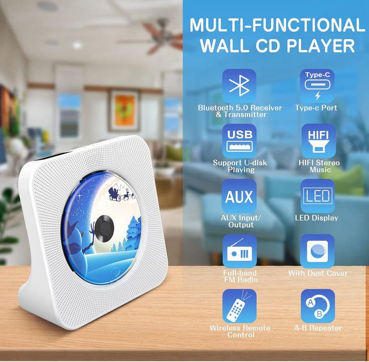 KOVCDVI CD Player mit Lautsprecher CD Player Bluetooth 5.0 CD-Player Desktop mit Fernbedienung Staub