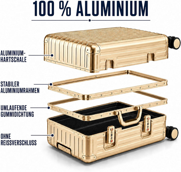 Travelhouse Tokyo Alu Reisekoffer Champagner S-55cm &amp; XL-78cm Hartschalenkoffer Reise Trolley Koffer