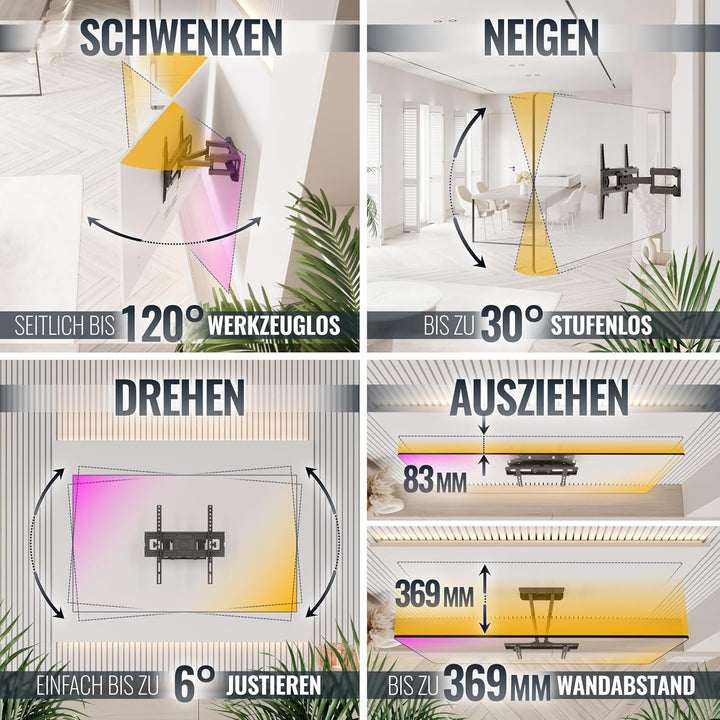 RICOO TV Wandhalterung Fernseher - Schwenkbare TV Wandhalterung Schwenkbar Neigbar für 32-55 Zoll -