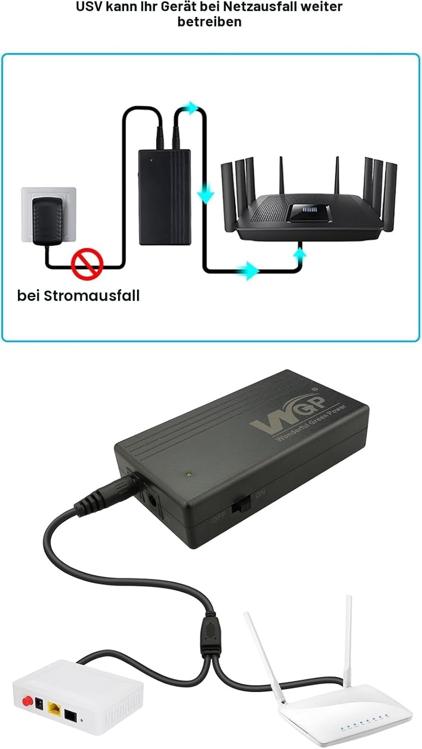 Yangers Mini USV Unterbrechungsfreie Stromversorgung, 6000mAh Akku Backup Power Bank Single 12V DC A