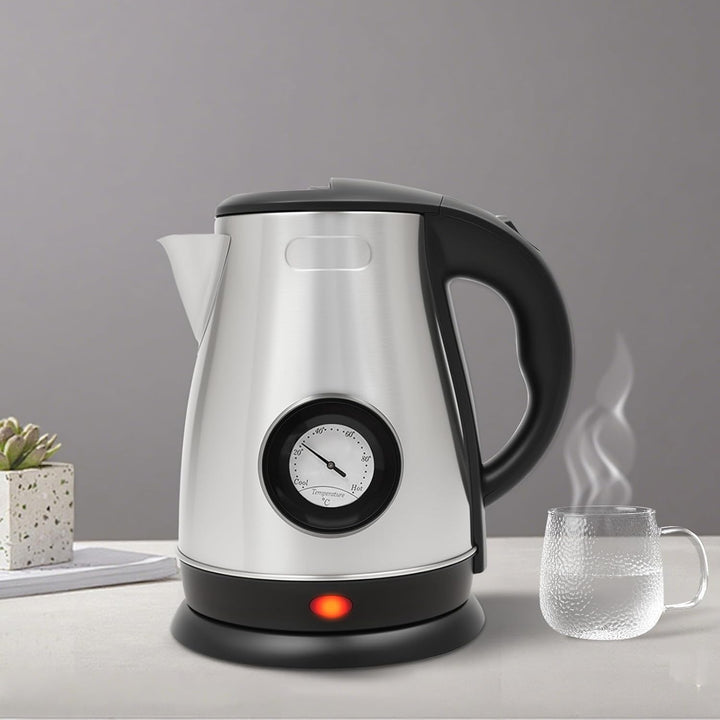 Elektrischer Wasserkocher Edelstahl 1,8L mit Temperaturanzeige | 1500W Teekocher mit Überlastungssch