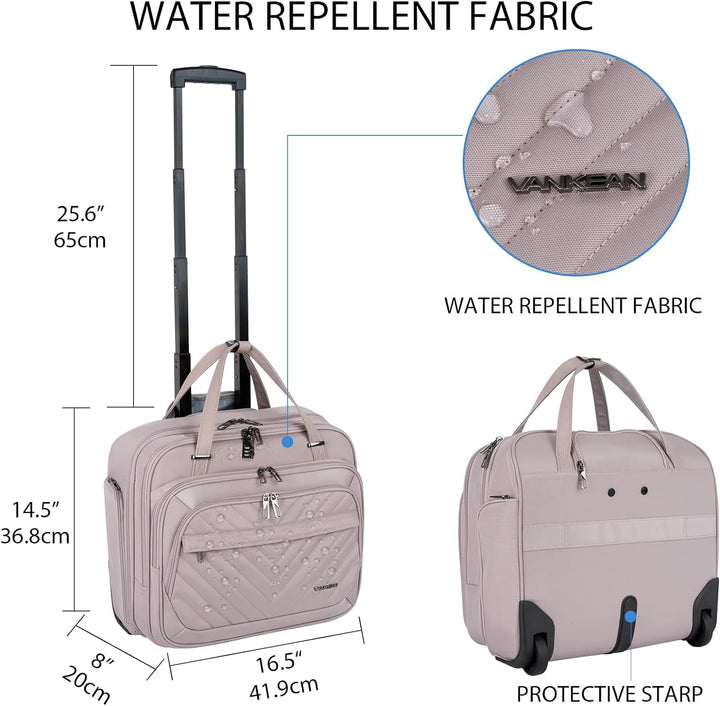 VANKEAN Rollende Laptoptasche Frauen mit Rädern, passend für bis zu 15,6 Zoll Rollende Aktentasche W