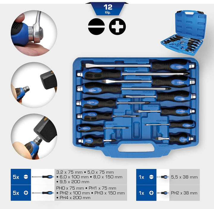 BRILLIANT TOOLS BT034012 Schraubendreher-Satz mit Schlagkappe, 12-tlg [Powered by KS TOOLS]