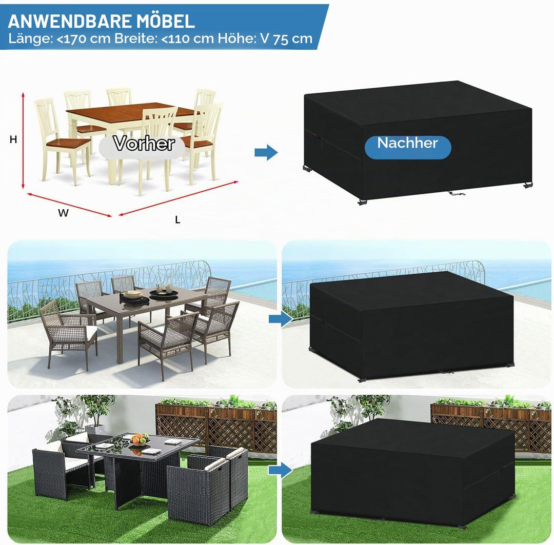 VANSHEIM Gartenmöbel Abdeckung Wasserdicht 170x110x75cm Winterfest Abdeckplane Gartenmöbel 420D Oxfo