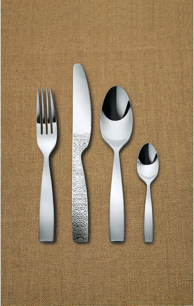 Alessi Dessertmesser in 18/10 Stahl Aisi 420 Hochglanzpoliert mit Reliefdekor, Silber, 3 x 22 x 5,5