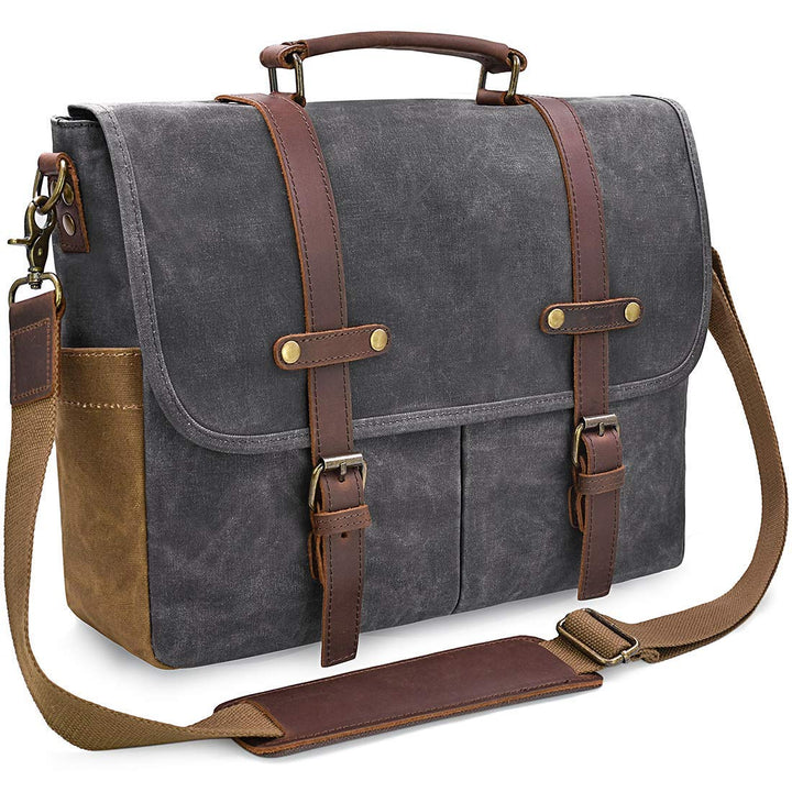 NEWHEY Herren Umhängetaschen Aktentasche Laptoptasche Wasserdichte Canvas Gross Arbeitstasche Messen