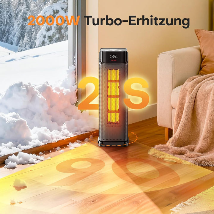 QEXREED Heizlüfter, 2000W PTC Heizlüfter Energiesparend mit 4 Modi, ECO-Energiesparmodus, 90° Oszill