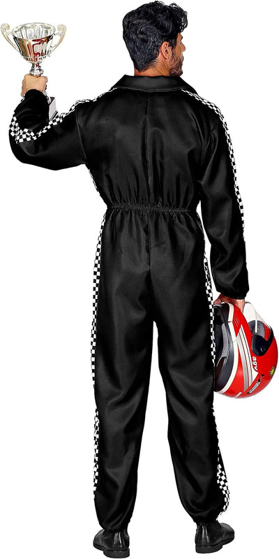 Widmann Rennfahrer Kostüm |Overall Jumpsuit schwarz | Verkleidung Beruf Anzug mit Taschen (schwarz,
