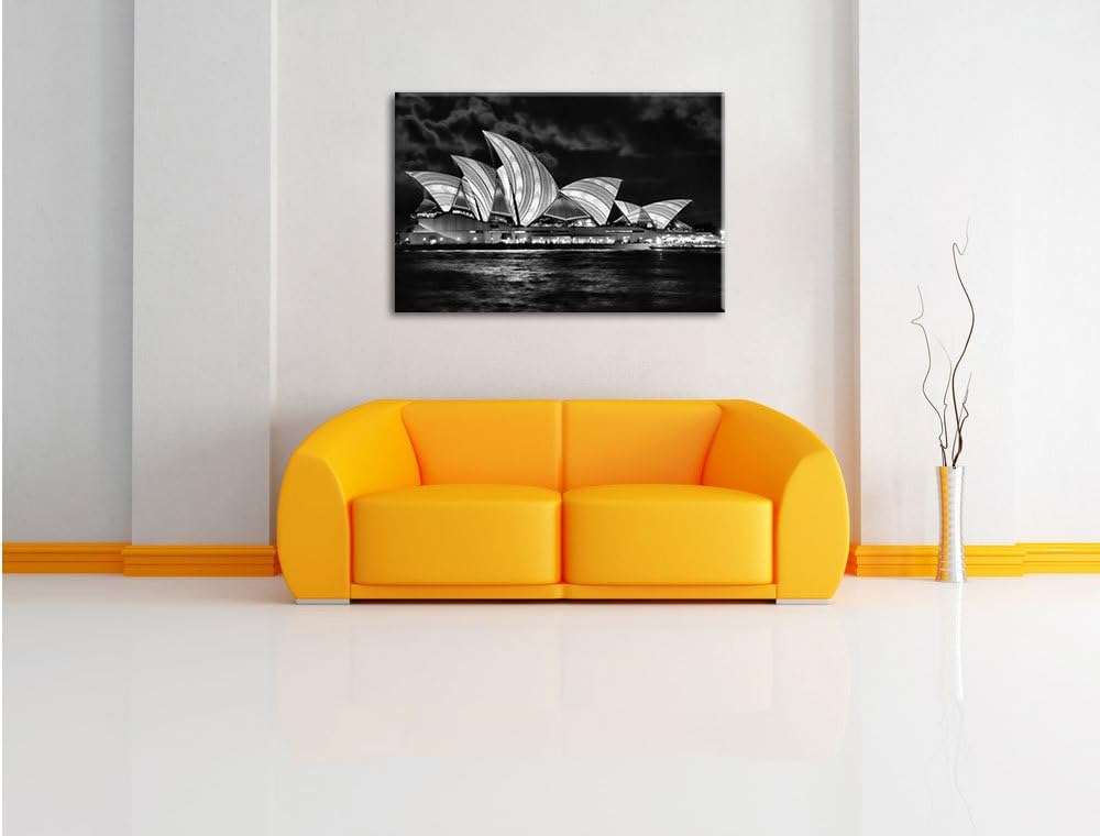 Pixxprint Monocrome, Sydney Opera House blau gelbe Streifen, Format: 100x70 auf Leinwand, XXL riesig