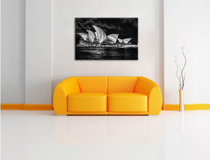Pixxprint Monocrome, Sydney Opera House blau gelbe Streifen, Format: 100x70 auf Leinwand, XXL riesig